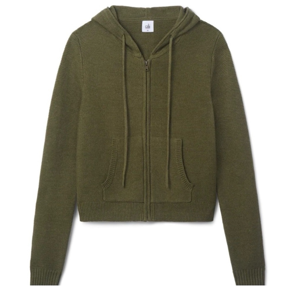 CAbi HUDSON Olive Green Hooded Zip-Up Jacket M NWOT